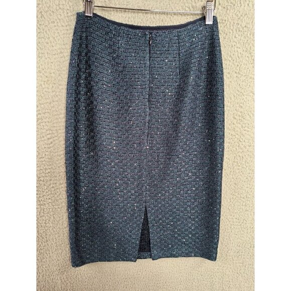 St. John NEW Malachite Multi Paillettes Wool Blend Pencil Back Zip Skirt Sz 2 - Picture 3 of 12